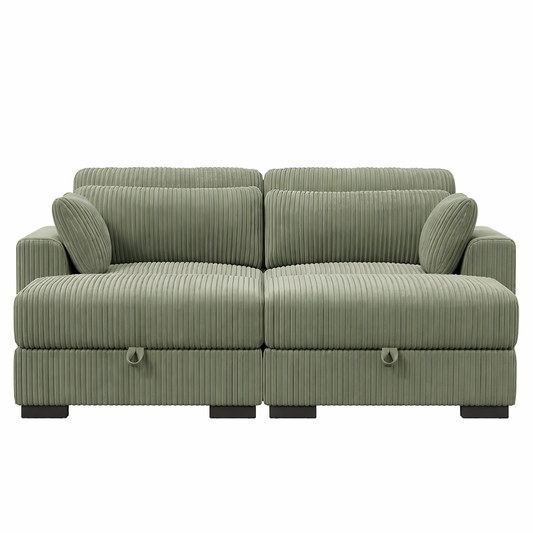 Canapé modulable 2 places en velours côtelé – Vert