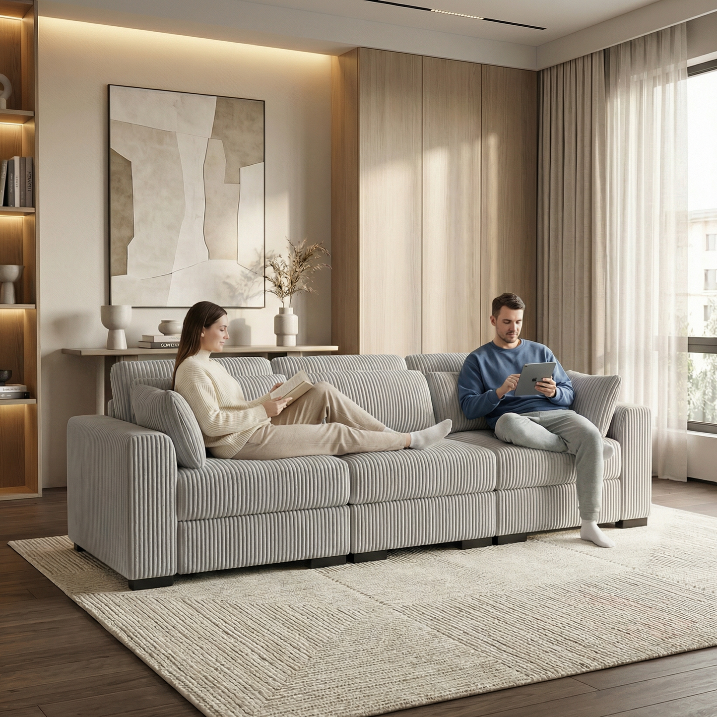 Canapé modulable en velours côtelé